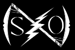 Logo with stylized 'S' and 'O' letters and a lightning bolt on a black background